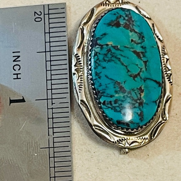 VTG Old Navajo Sterling Silver and Turquoise Stone  Pin BROOCH Signed HT - Picture 4 of 9